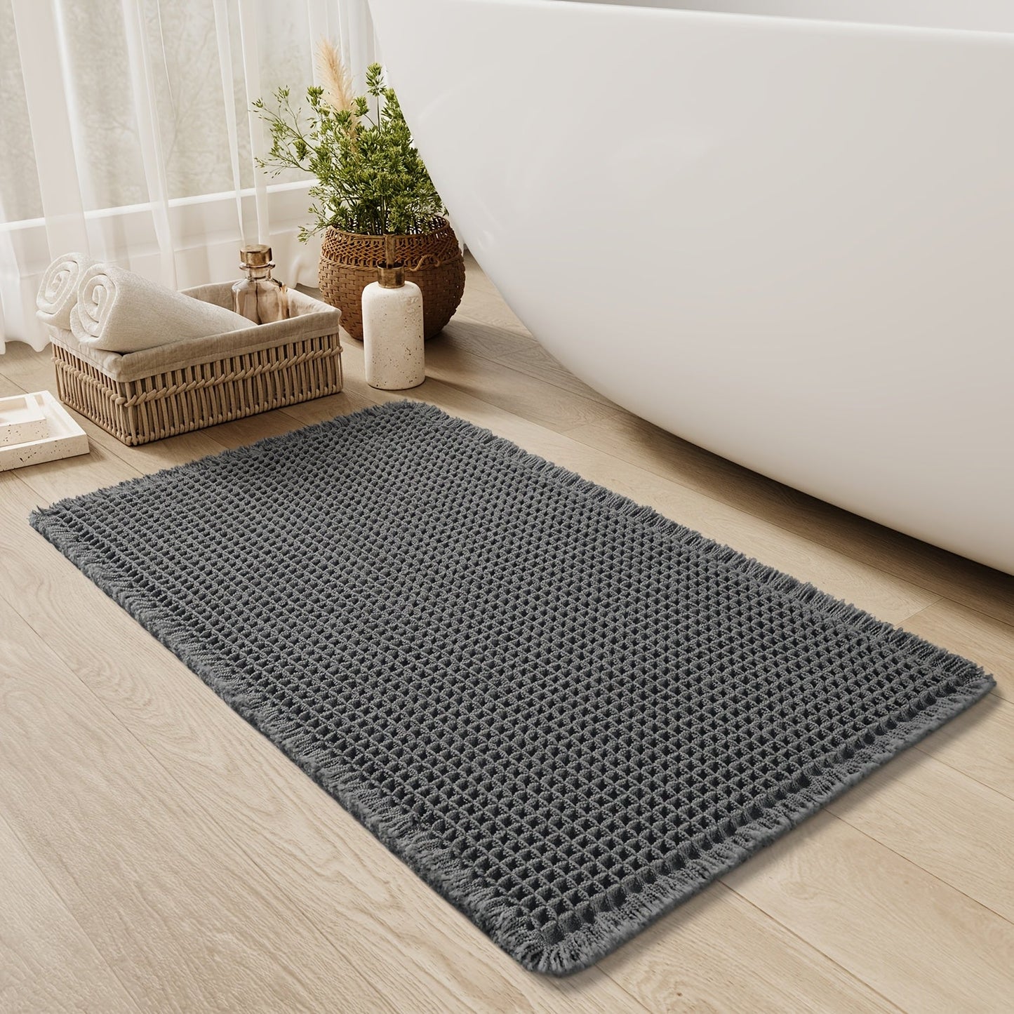 AbsorbEase WaffleMat | Ultra-absorbent bath mat with tassels