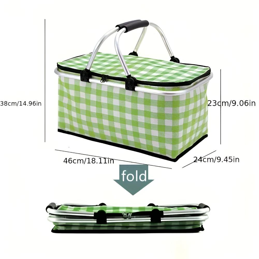 Cesto da picnic a quadri 22L | Pieghevole e isolato | Telaio in alluminio