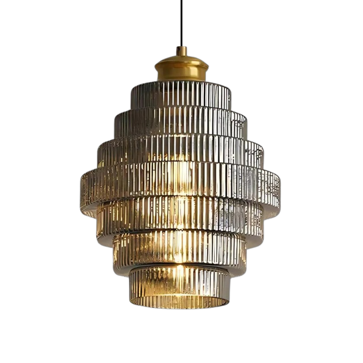 Ambrila | Pendelleuchte mit gestuftem Glasschirm, E27, Kabel bis 150 cm