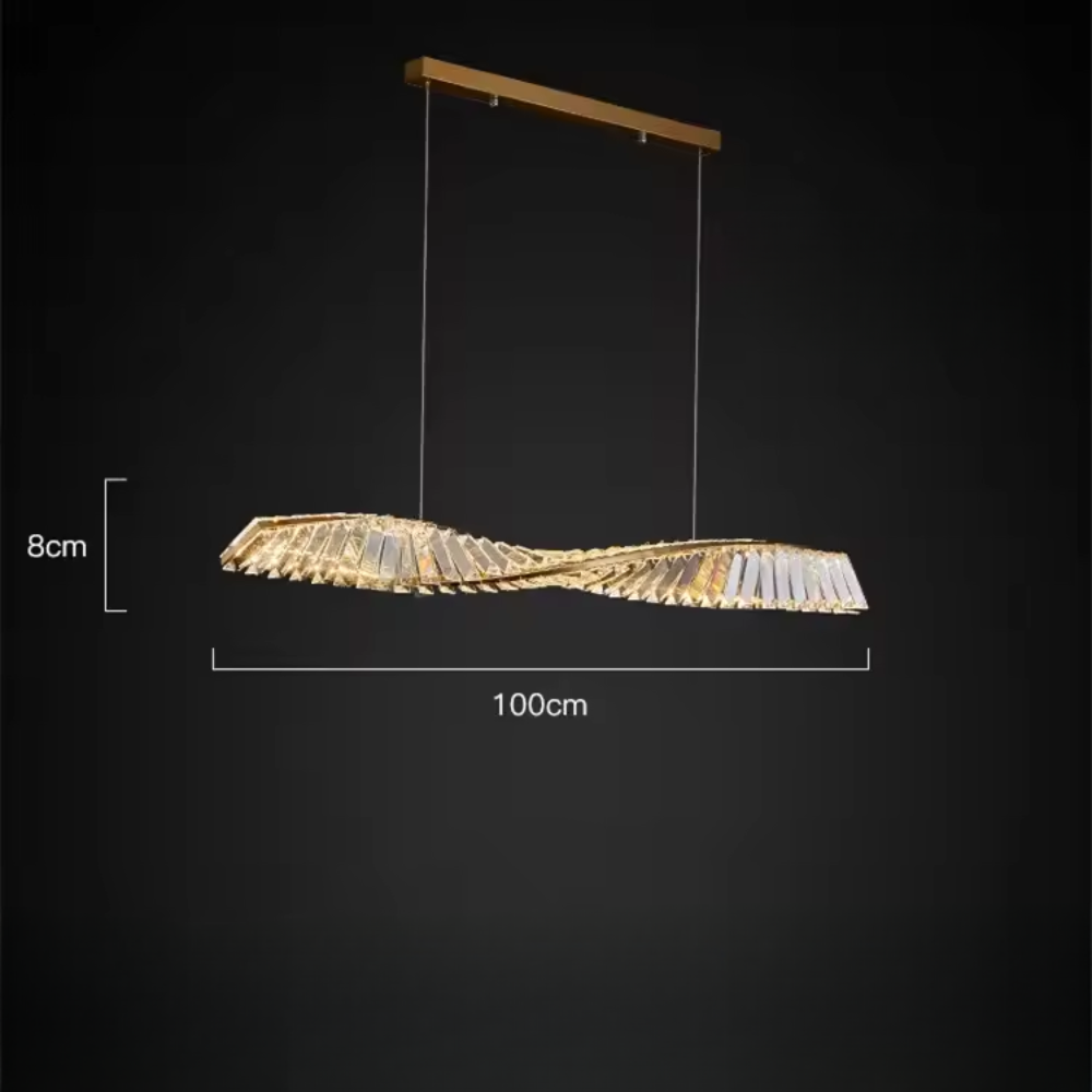 Astrion | Lampada a sospensione LED moderna con cristalli e design a spirale per tavolo da pranzo