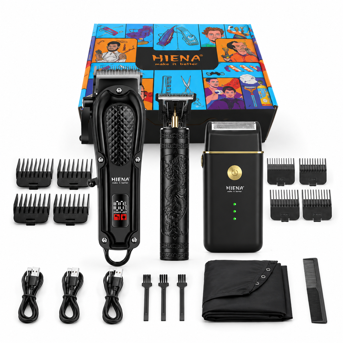 Trimvaro | 3-Piece Grooming Set with Hair Clipper, T-Blade Trimmer and Foil Shaver