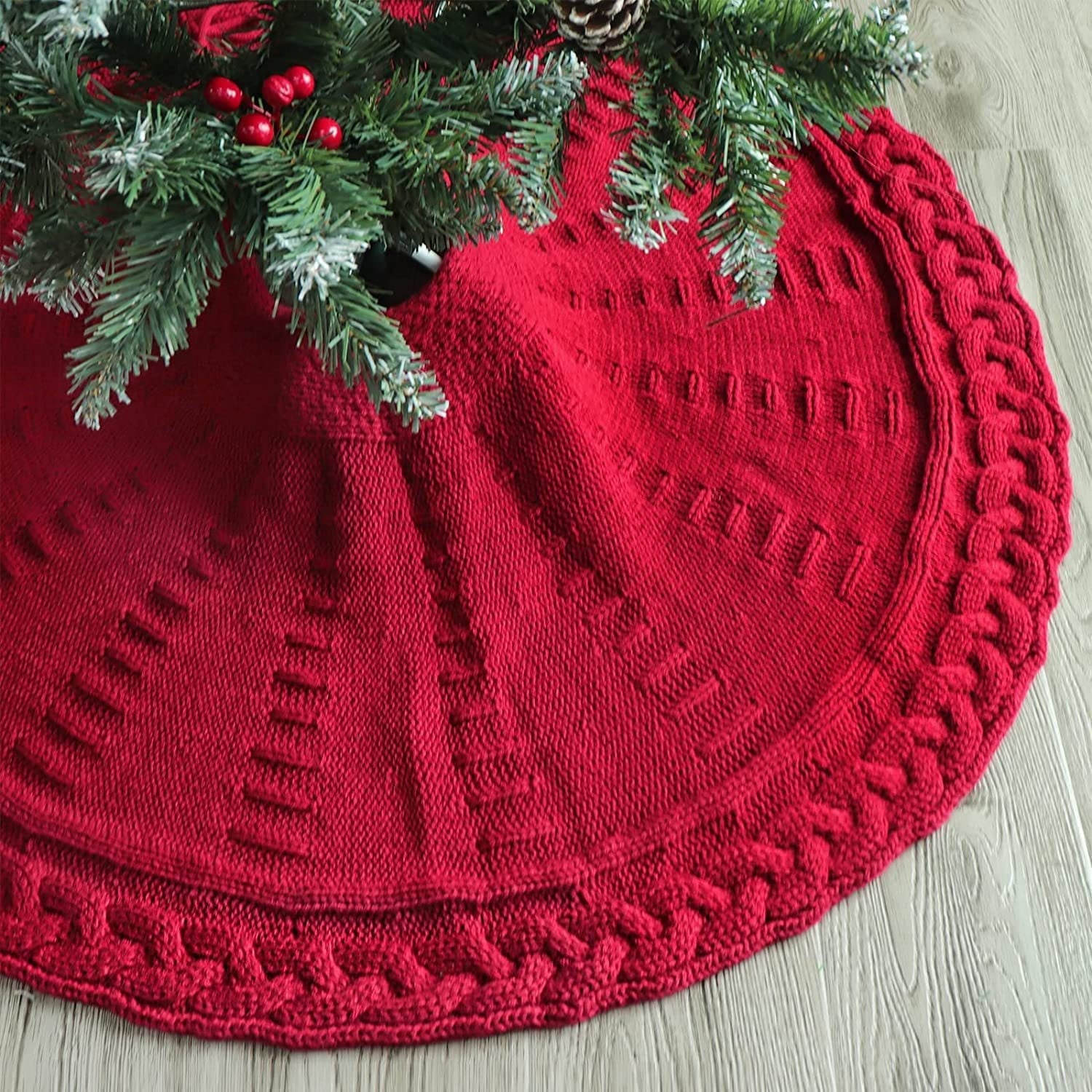 Weihnachtsbaumrock | Strick-Baumdecke aus Wolle in Rot & Weiß