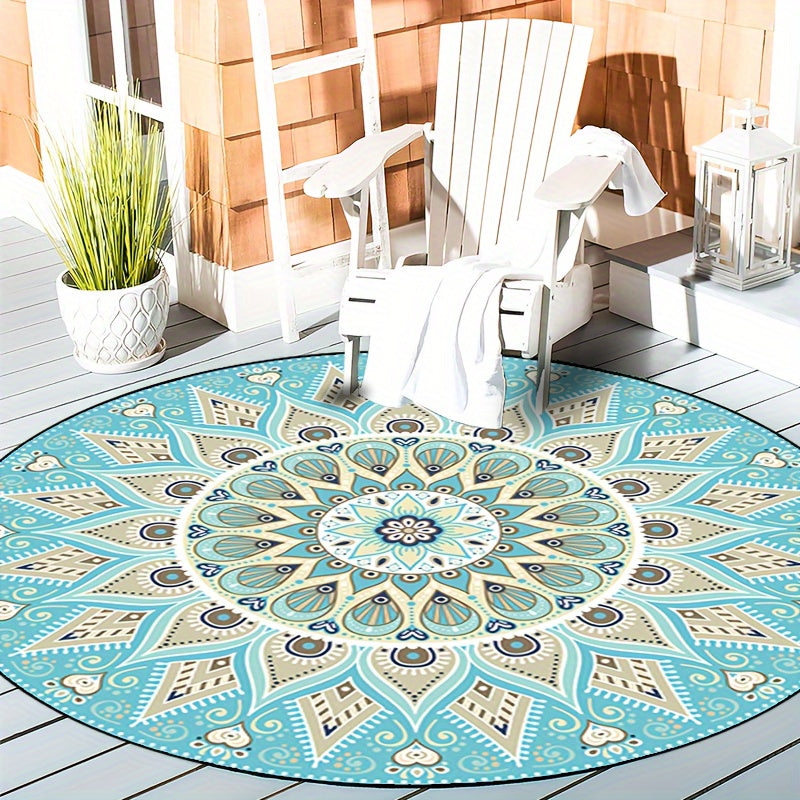 LunaWeave | Elegante tappeto rotondo Mandala | Lavabile e antiscivolo – Design boho per ambienti raffinati