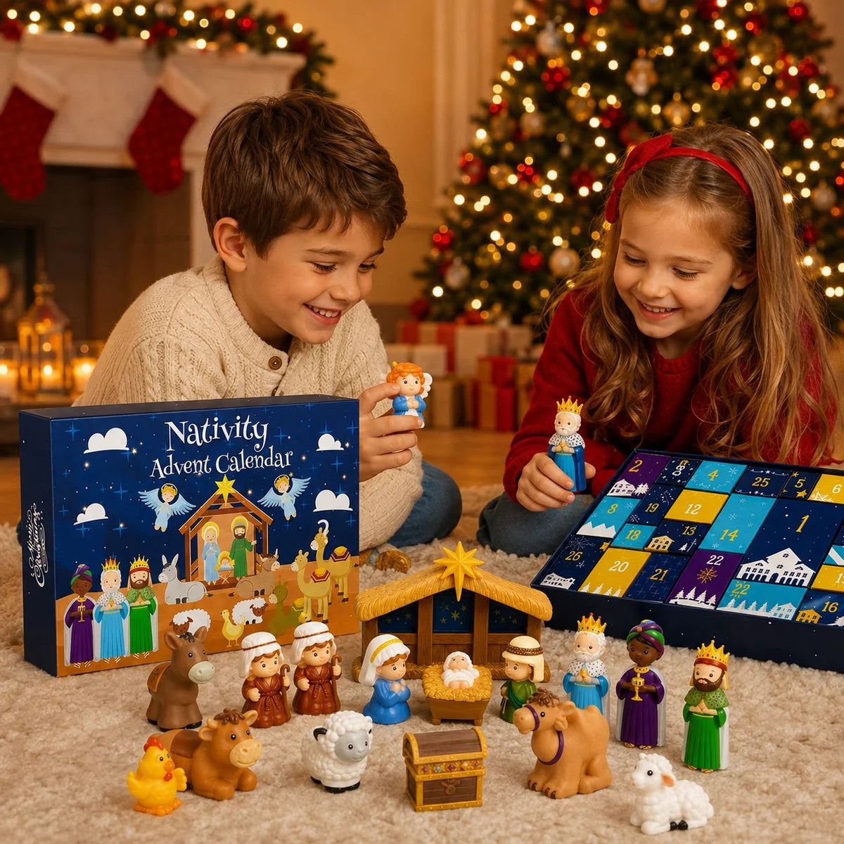 Navielle | Adventskalender Kinder mit 25 Krippenfiguren zur Weihnachtsgeschichte