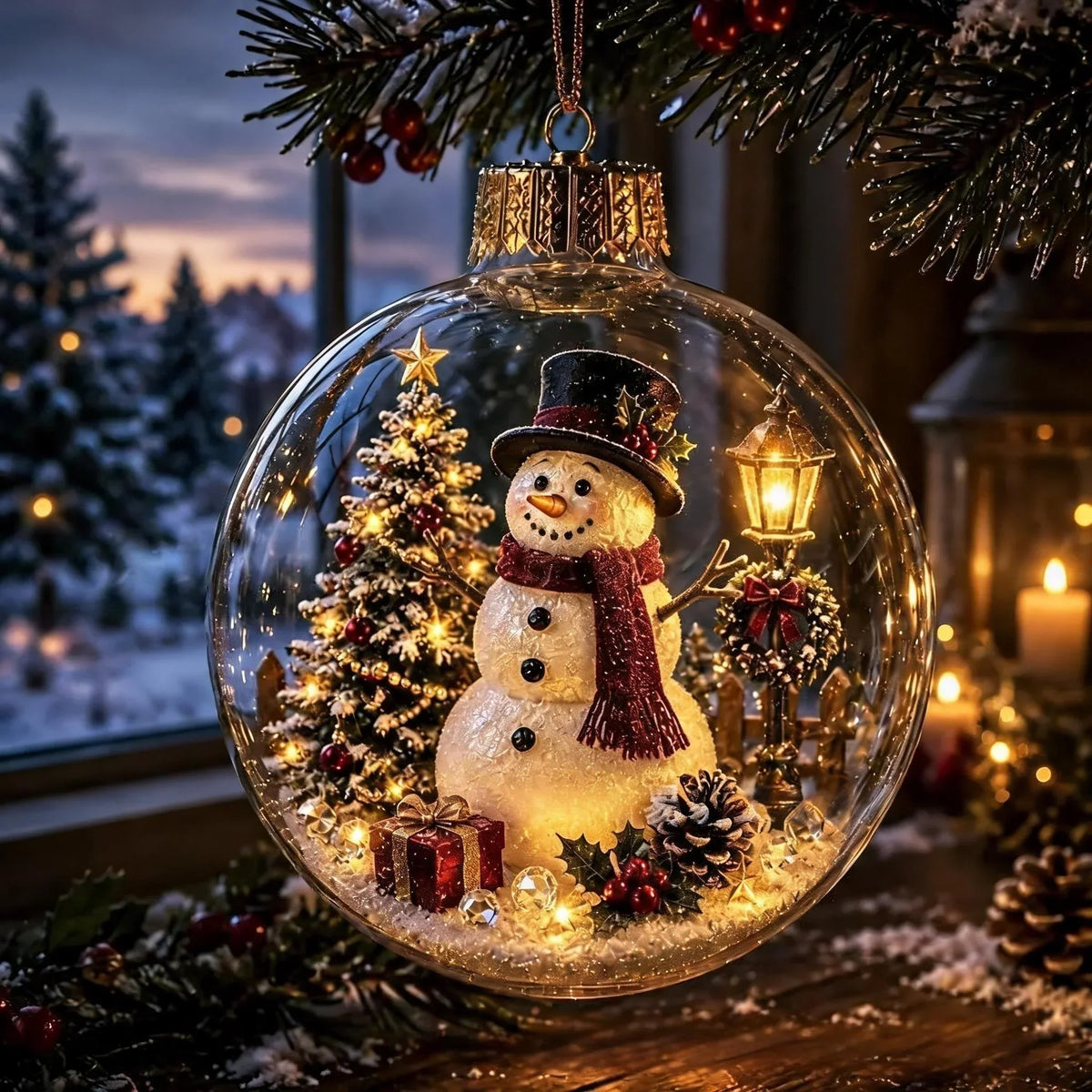 LuminaraCharm | Light-Up Christmas Tree Ornament with Miniature Scene