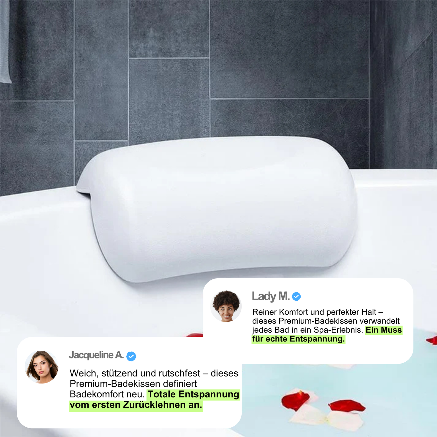 Nuvoria Spa | Ergonomic, Non-Slip Bath Pillow for Relaxing Full Baths