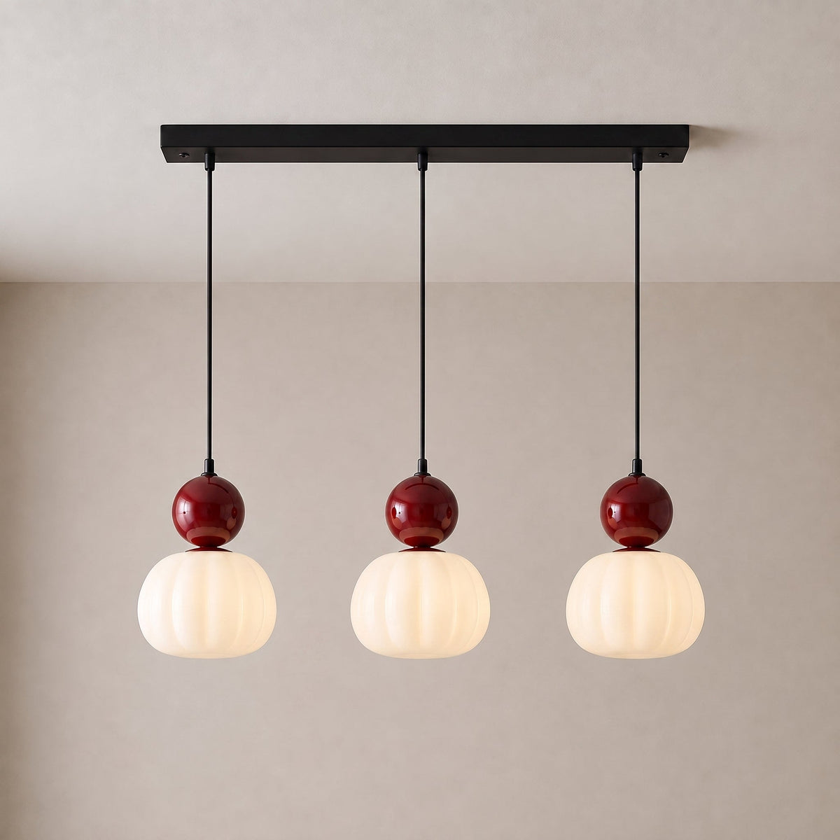 Fluvena | Art Deco Pendelleuchte mit geriffeltem Acrylschirm, 1 oder 3 Leuchten