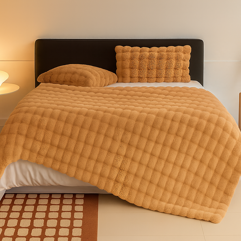 Bublina | Coperta coccolosa con texture a bolle effetto pelliccia di coniglio, lavabile