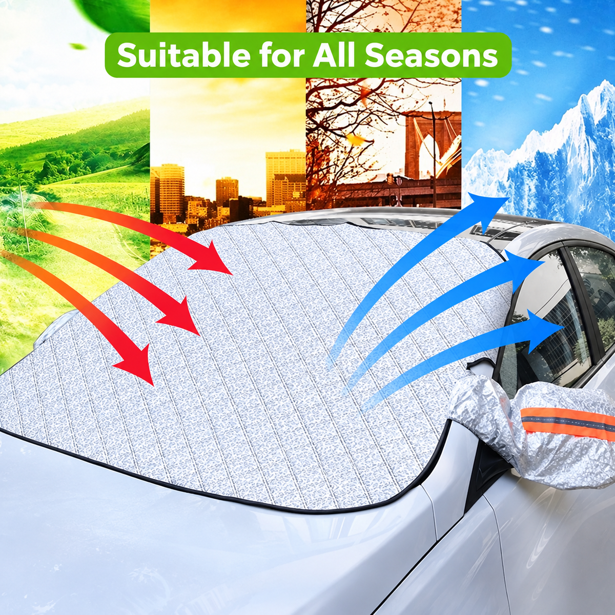 Glacivo | Winter Windshield Cover with Magnet and Mirror Protection, 260 × 116 cm