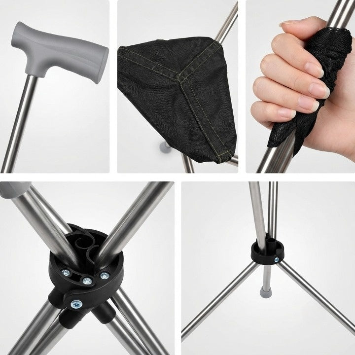 Sitvaro | Folding cane with seat, stainless steel, supports up to 150 kg