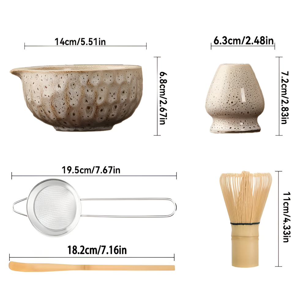 Set Matcha 5 pezzi | Ciotola in ceramica fatta a mano | Servizio da tè giapponese | Con accessori in bambù