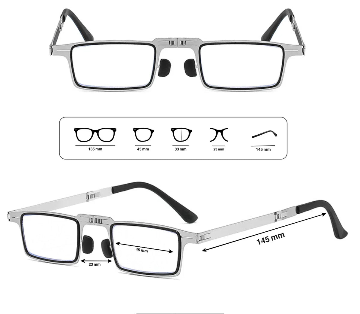 Lentiva | Foldable reading glasses made from titanium alloy with case, +1.0 to +4.0