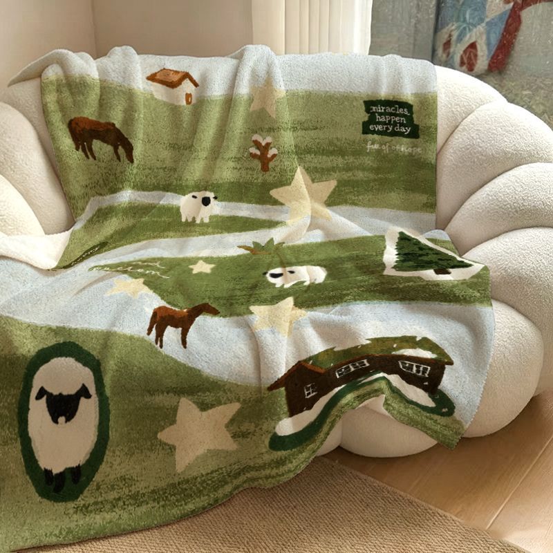 Wiesalia | Coperta coccolosa con motivi di animali, natura e stelle, lavabile in lavatrice