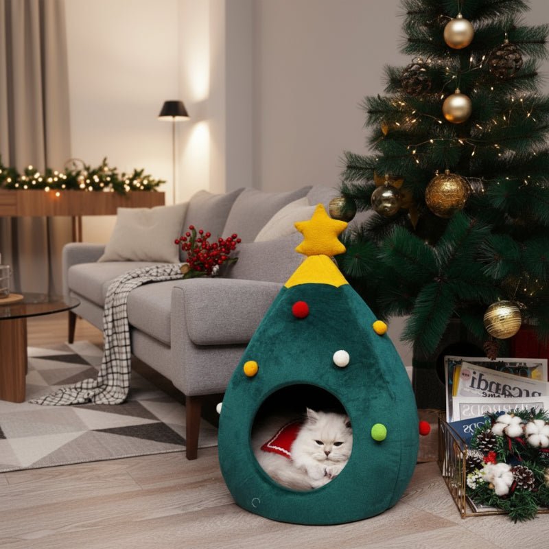 Catypine | Christmas Tree Cat Bed in Soft Plush, Machine Washable