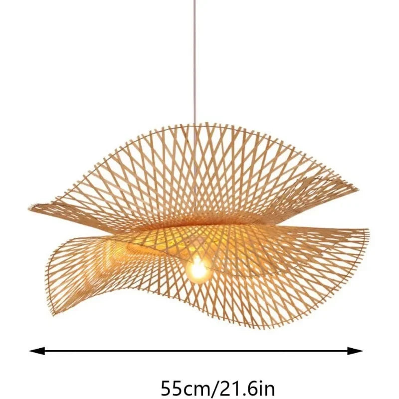 Kōra Nami | Dwuwarstwowa bambusowa lampa wisząca w stylu Japandi do jadalni