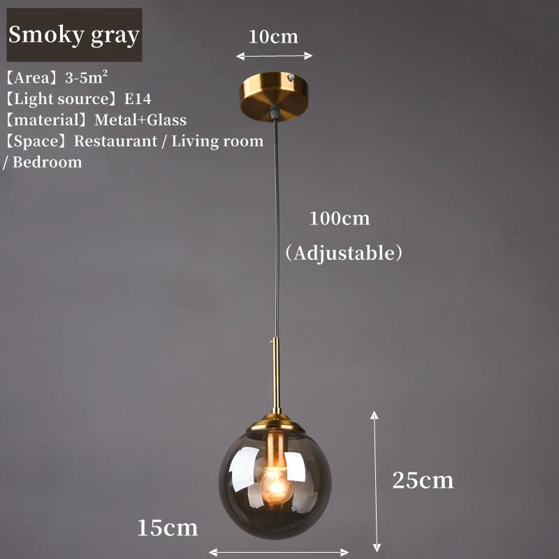 Solvyn Era | Lampada a sospensione LED in vetro con accento metallico per camera da letto e zona pranzo