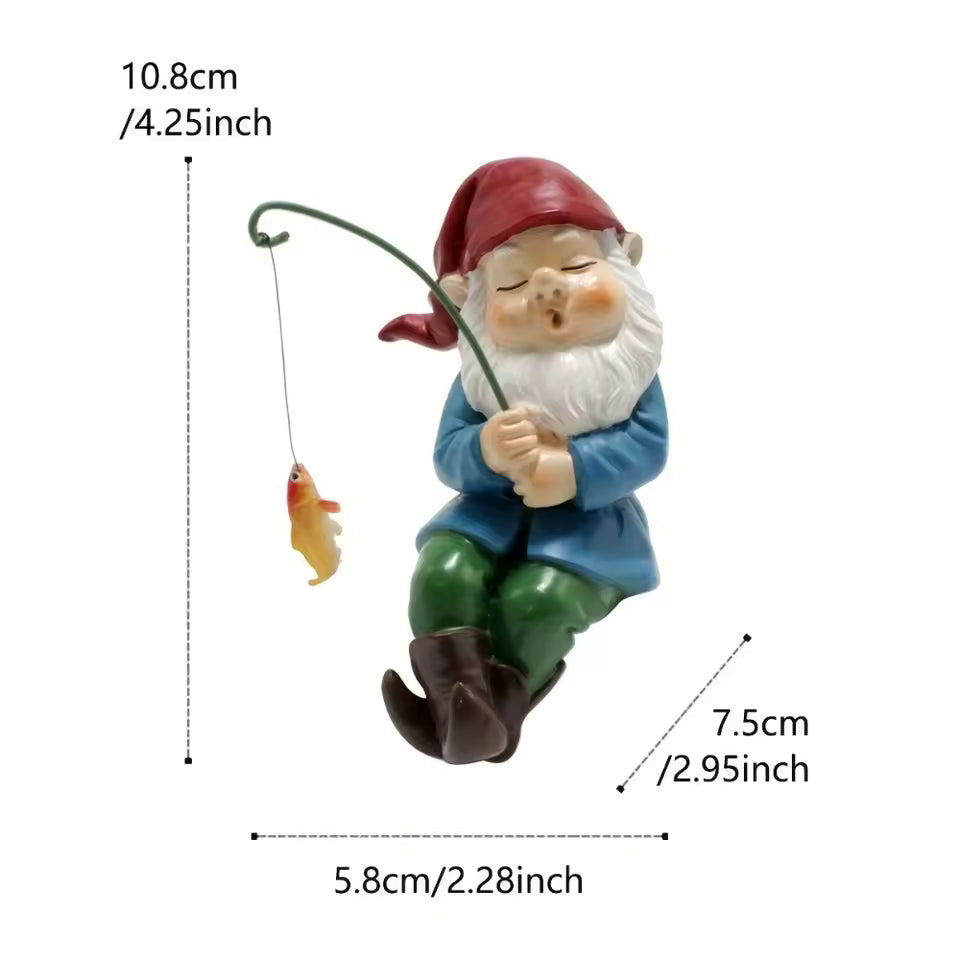 Nano da giardino con canna da pesca | Figura decorativa in resina | Per interno & esterno