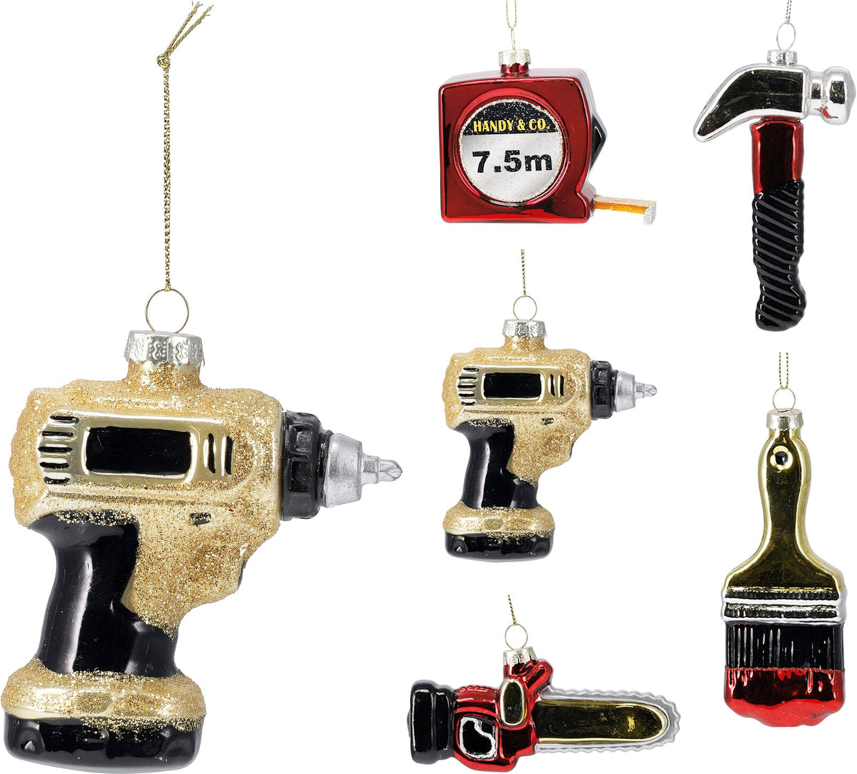 Werkiva | Glass Christmas Tree Decorations Shaped Like DIY Tools, Set of 5