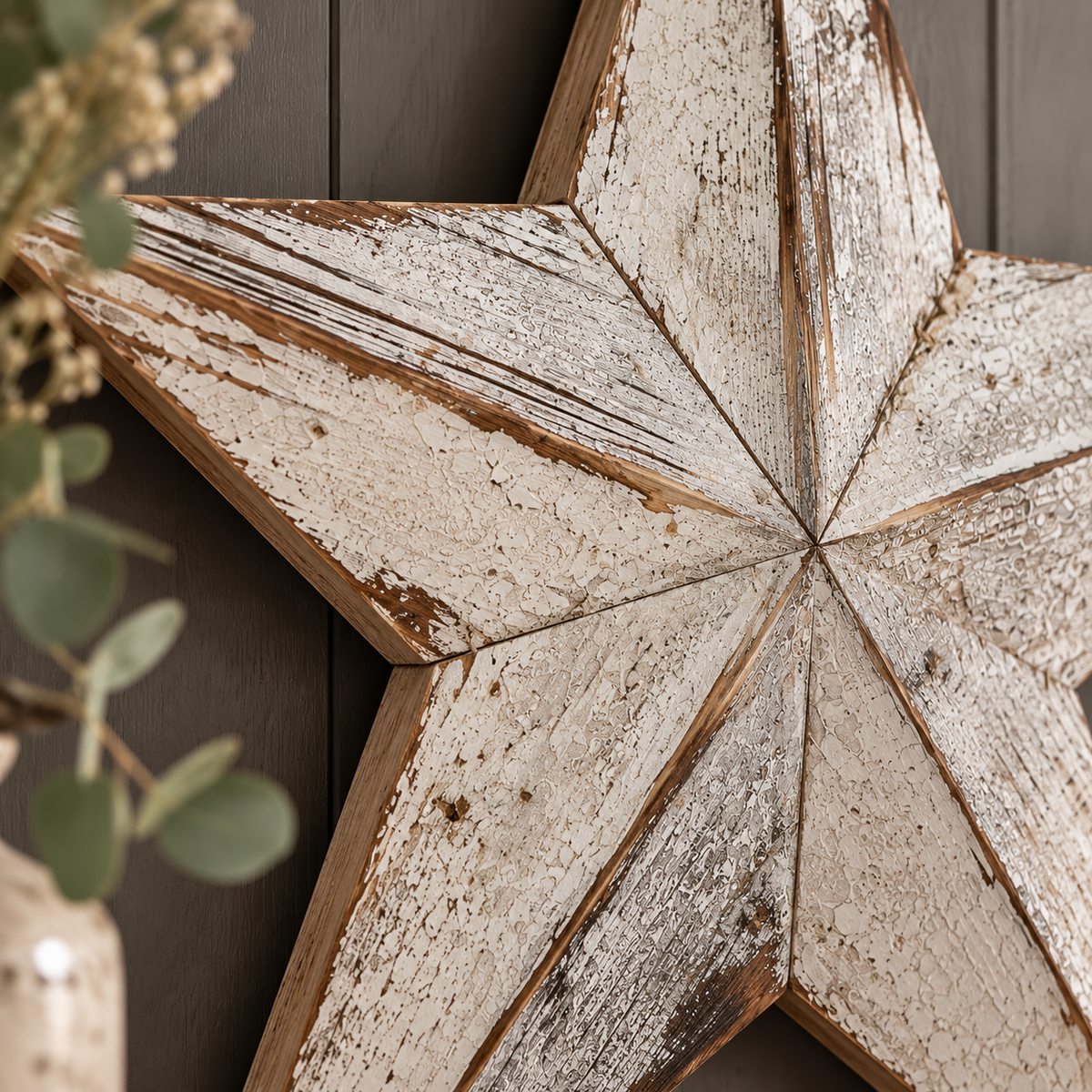 Barnelo | Holzstern im Landhausstil mit Used-Look, 52 cm