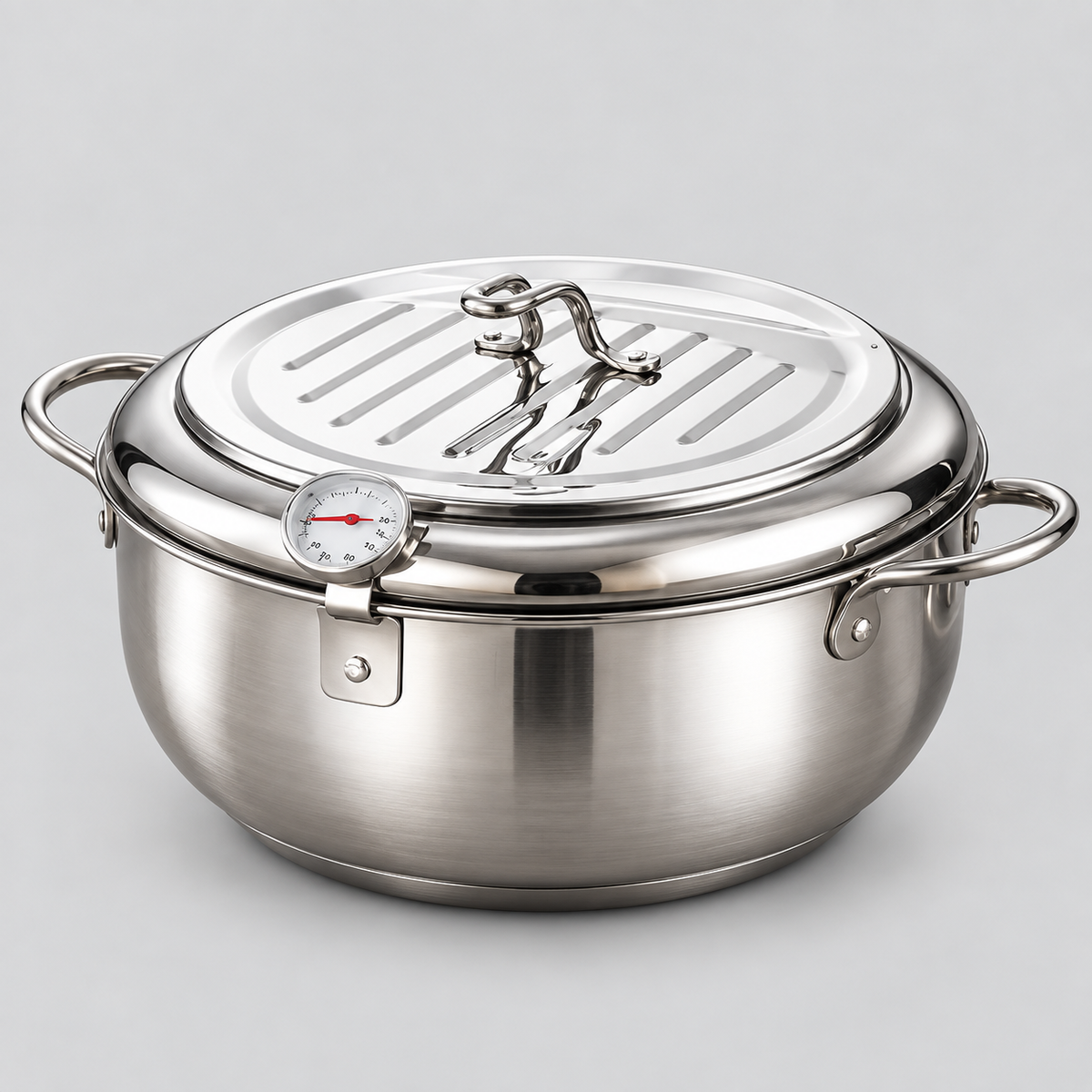 Fritora | Stainless Steel Deep Fry Pot with Thermometer and Drain Rack, 2.2 L