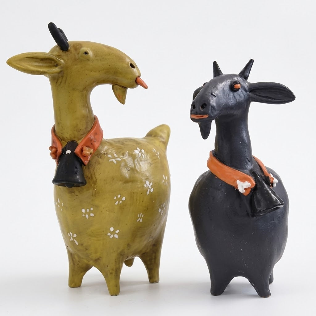 Capreva | Dekoration Ziegenfiguren aus Resin, 2er Set, handbemalt, 15 & 12,8 cm