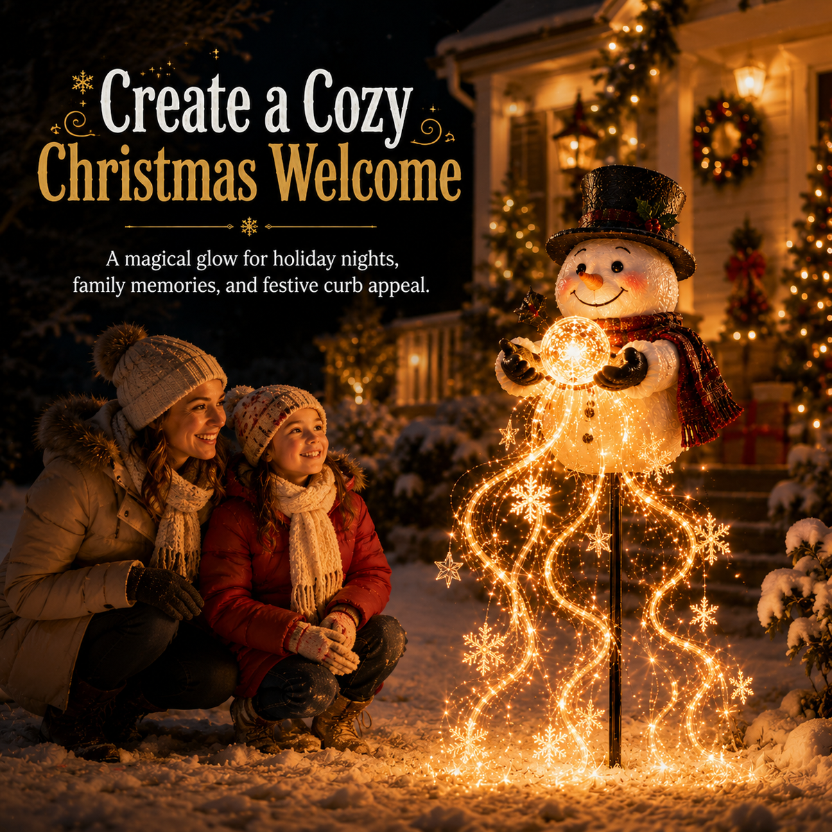 Frostino | Solar Snowman Garden Light with Flowing Snowflake Lights