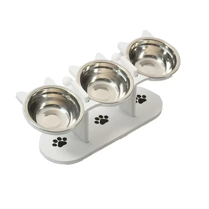 PawFeast | Height-adjustable wooden pet bowl stand with 3 stainless steel bowls