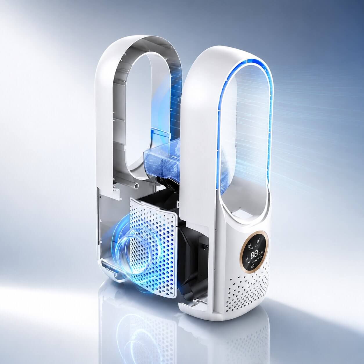 Quiet bladeless tower fan | Compact desk fan with 6 modes for office & bedroom | WhisperCool