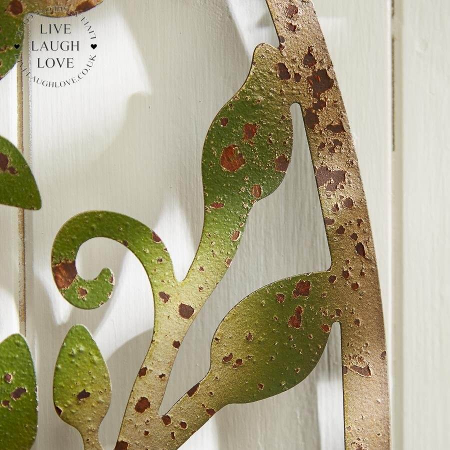 Folivia | Wanddeko aus Metall rund mit Blättern und Vögeln, 60 cm