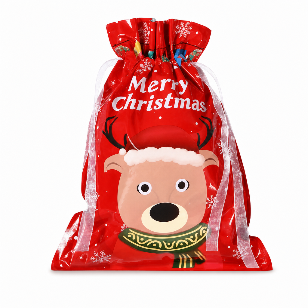 Bonbela | Sacchetti regalo natalizi con coulisse, confezione da 10, 24 × 32 cm