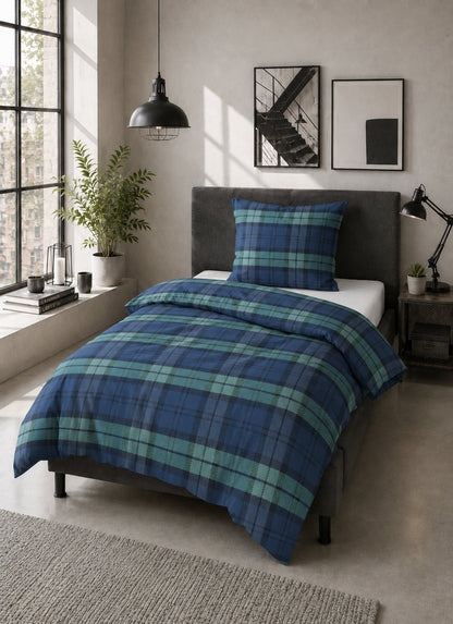 Tartova | Feinbiber Bettwäsche aus 100 % Baumwolle mit Tartan-Karo