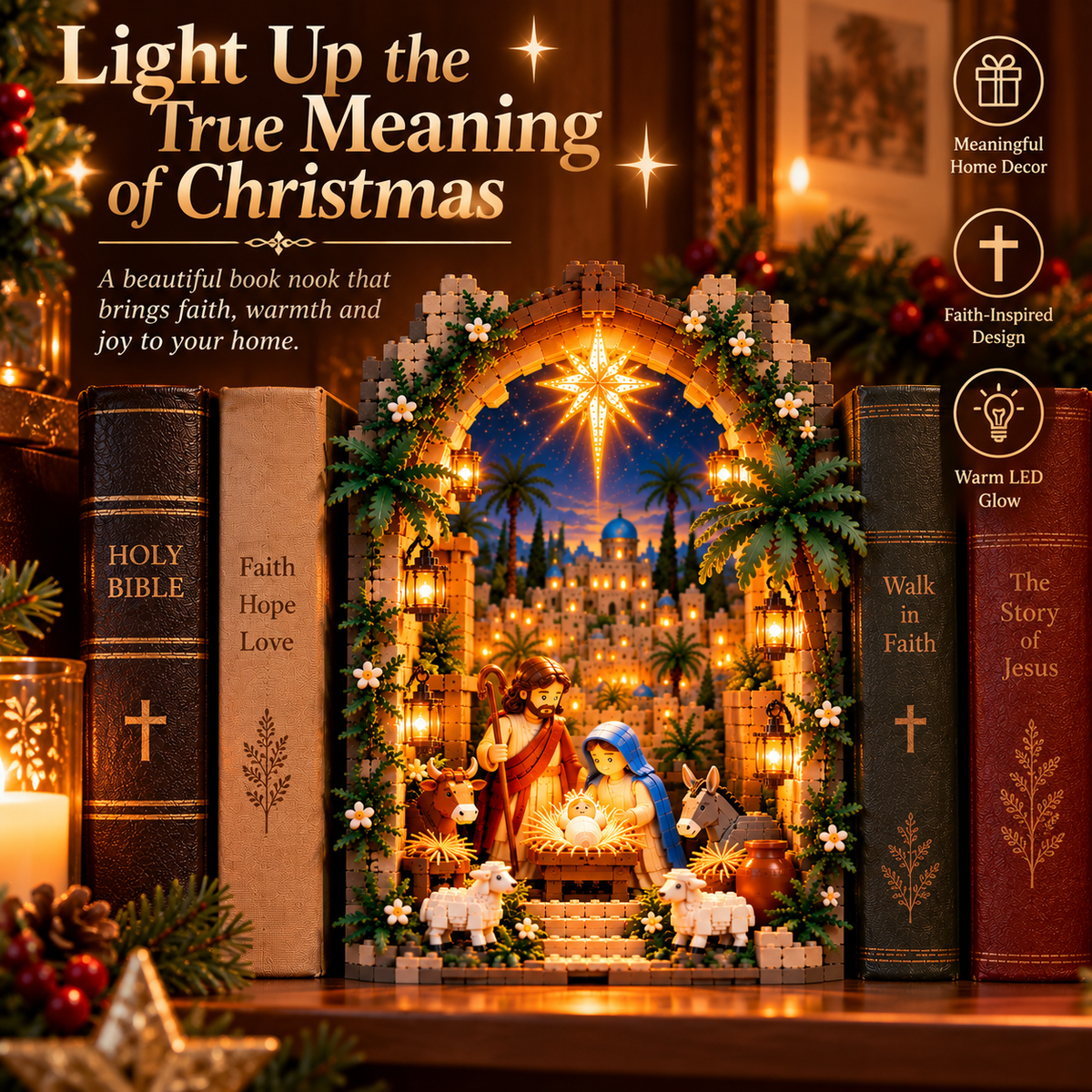 Betlora | Presepe luminoso da costruire, in formato alto per libreria