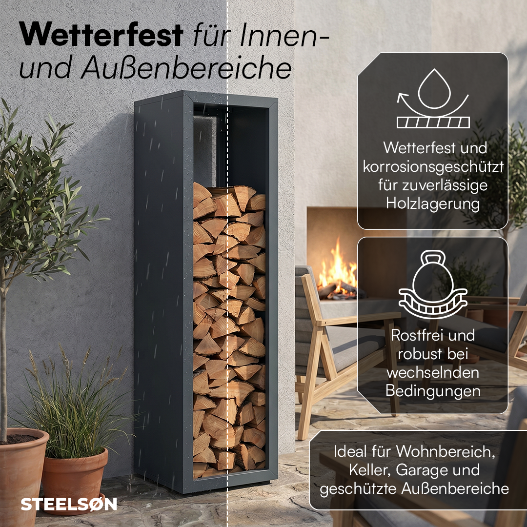 Brenvik | Kaminholzregal aus verzinktem Stahl, wetterfest, höhenverstellbare Füße