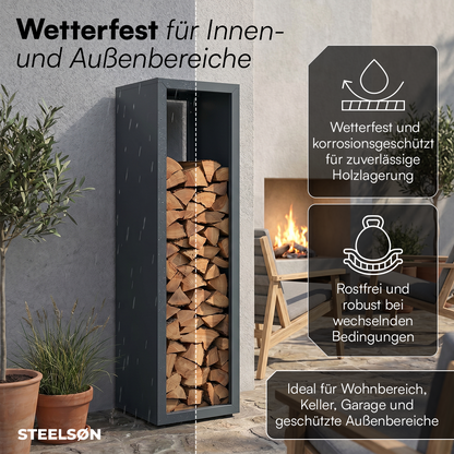 Brenvik | Kaminholzregal aus verzinktem Stahl, wetterfest, höhenverstellbare Füße