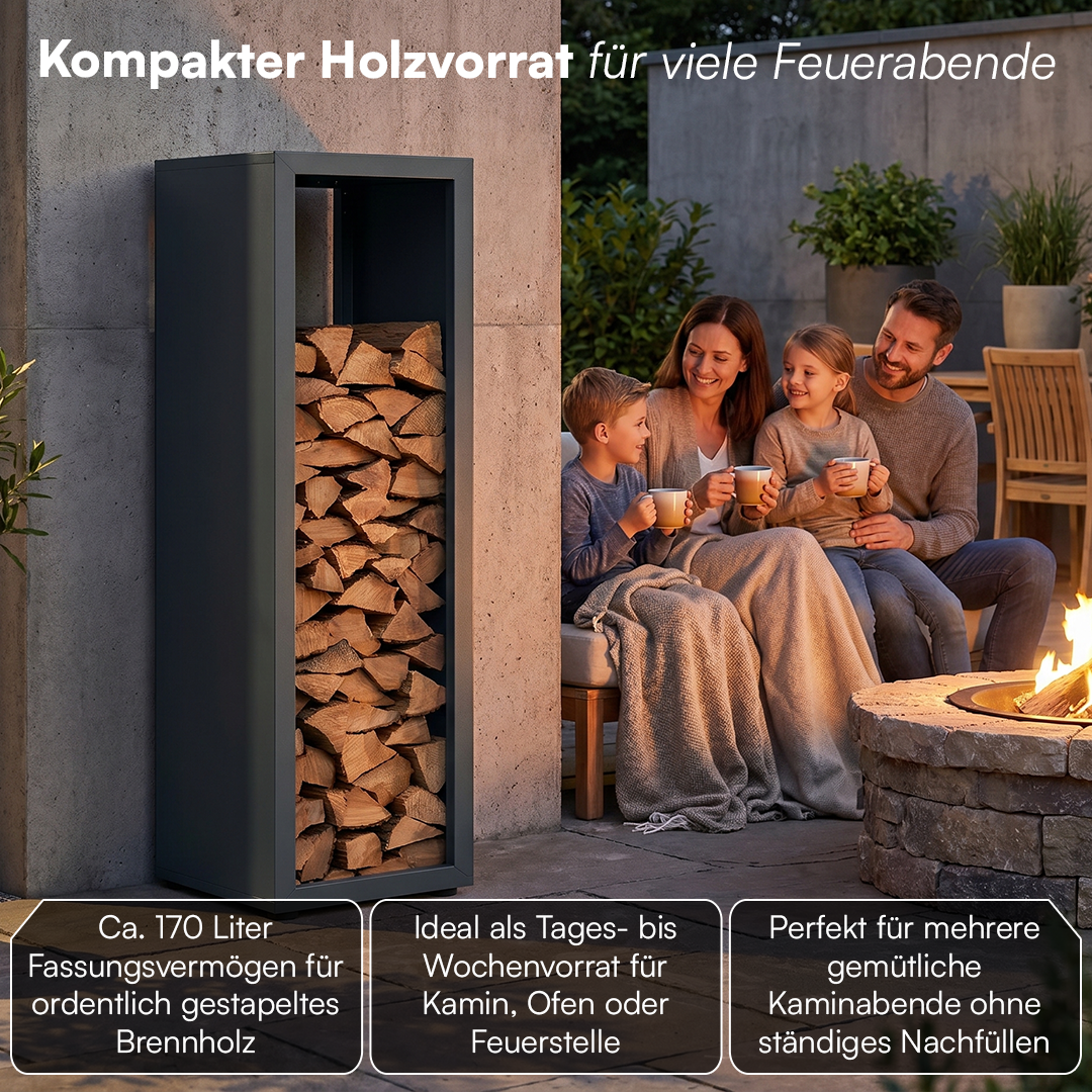Brenvik | Kaminholzregal aus verzinktem Stahl, wetterfest, höhenverstellbare Füße