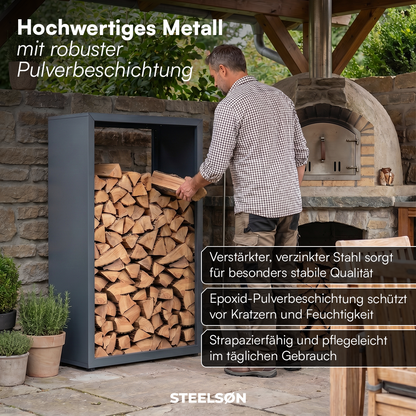 Brenvik | Kaminholzregal aus verzinktem Stahl, wetterfest, höhenverstellbare Füße