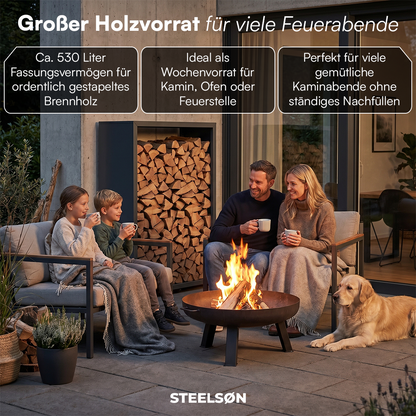 Brenvik | Kaminholzregal aus verzinktem Stahl, wetterfest, höhenverstellbare Füße