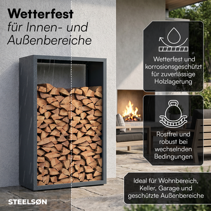 Brenvik | Kaminholzregal aus verzinktem Stahl, wetterfest, höhenverstellbare Füße