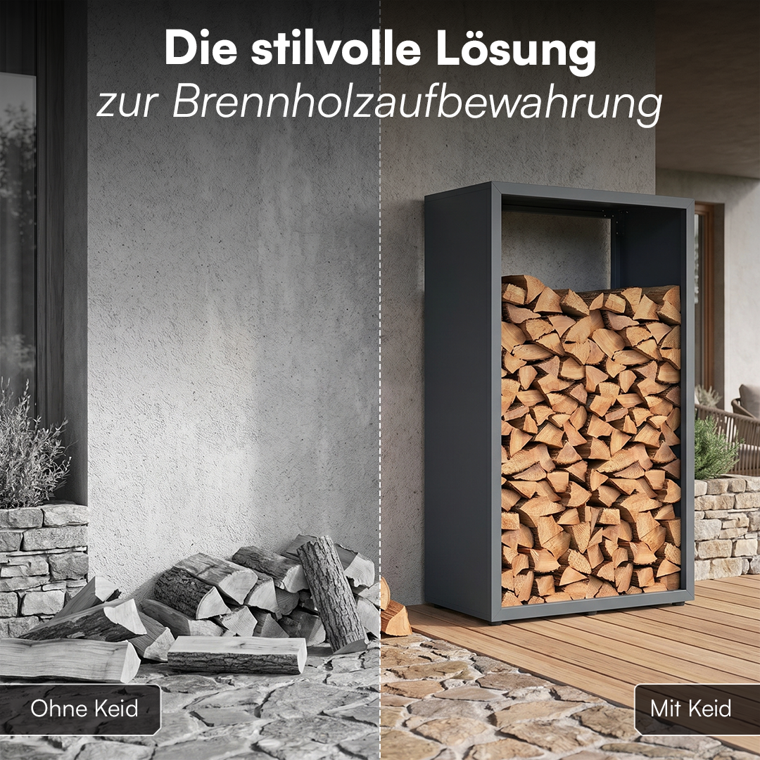 Brenvik | Kaminholzregal aus verzinktem Stahl, wetterfest, höhenverstellbare Füße