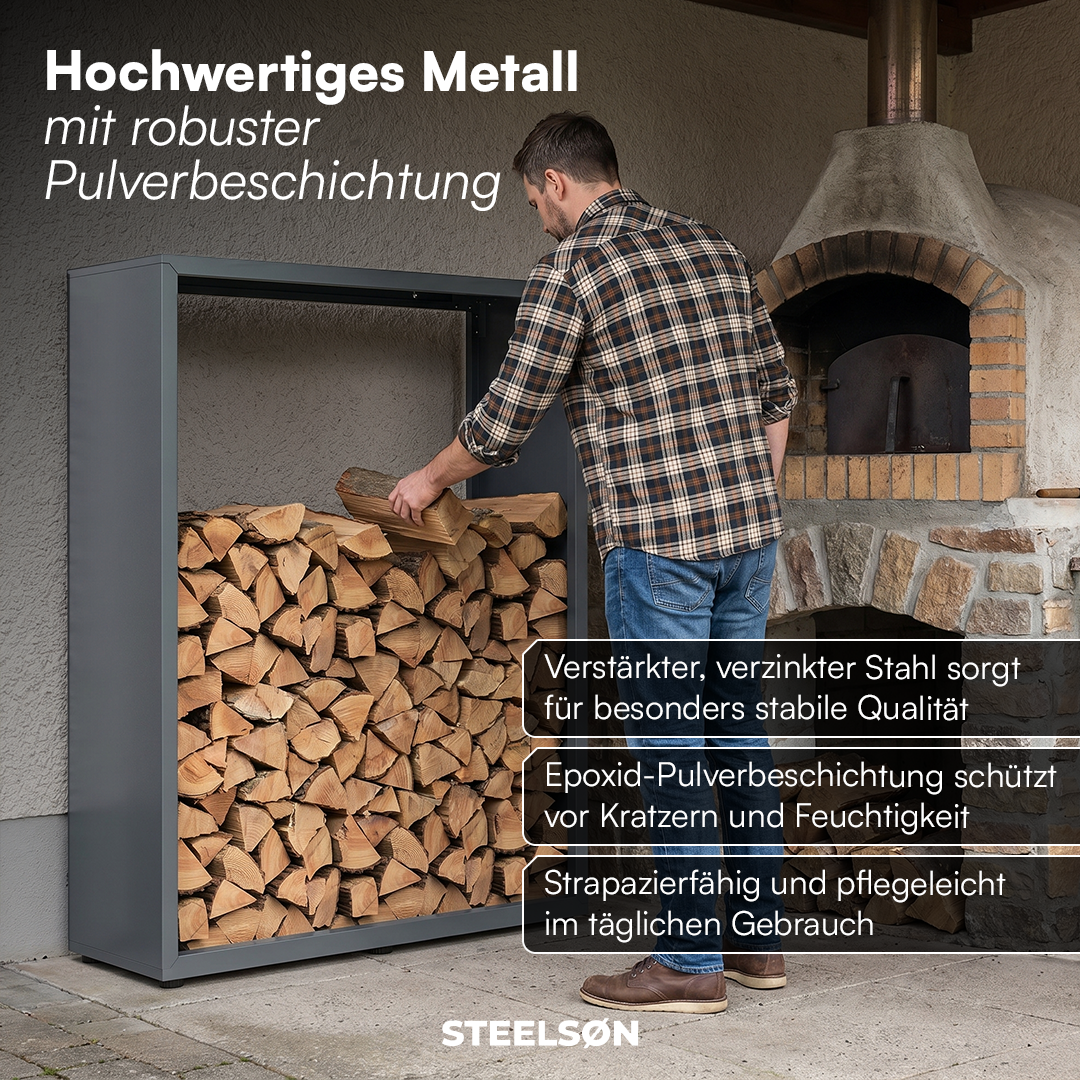 Brenvik | Kaminholzregal aus verzinktem Stahl, wetterfest, höhenverstellbare Füße