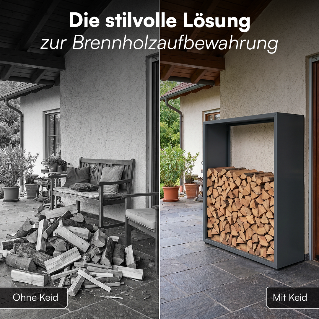 Brenvik | Kaminholzregal aus verzinktem Stahl, wetterfest, höhenverstellbare Füße