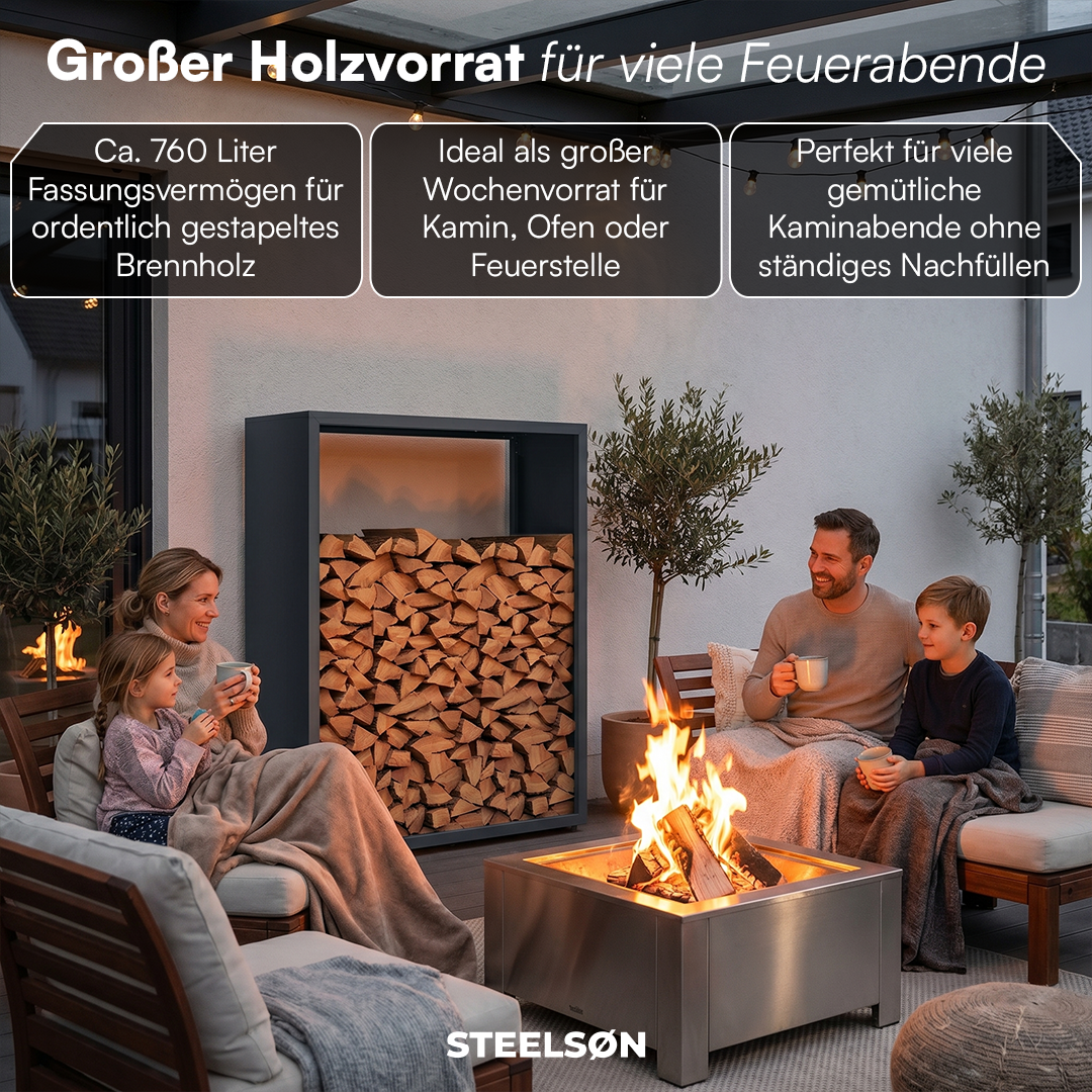 Brenvik | Kaminholzregal aus verzinktem Stahl, wetterfest, höhenverstellbare Füße