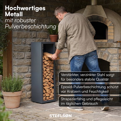 Brenvik | Kaminholzregal aus verzinktem Stahl, wetterfest, höhenverstellbare Füße