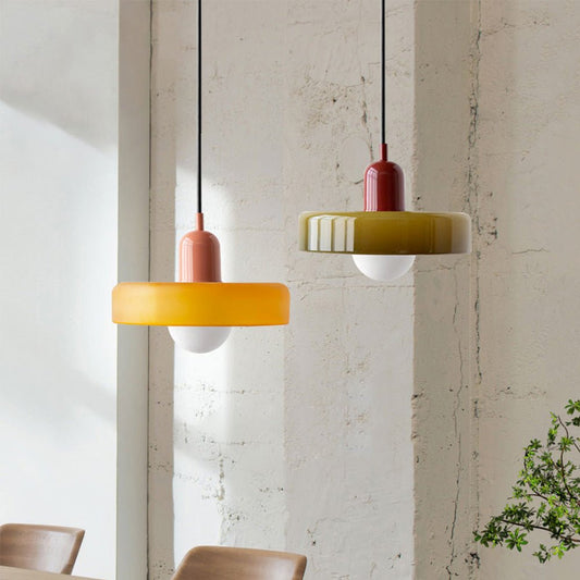 Lunari Halo | Lampada a sospensione in vetro colorato in stile Bauhaus