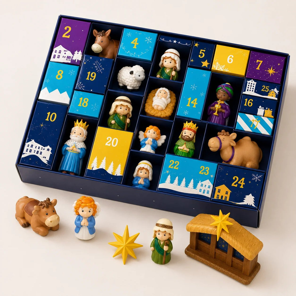 Navielle | Adventskalender Kinder mit 25 Krippenfiguren zur Weihnachtsgeschichte