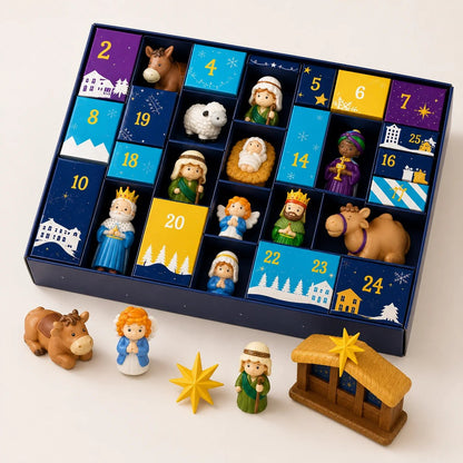 Navielle | Adventskalender Kinder mit 25 Krippenfiguren zur Weihnachtsgeschichte