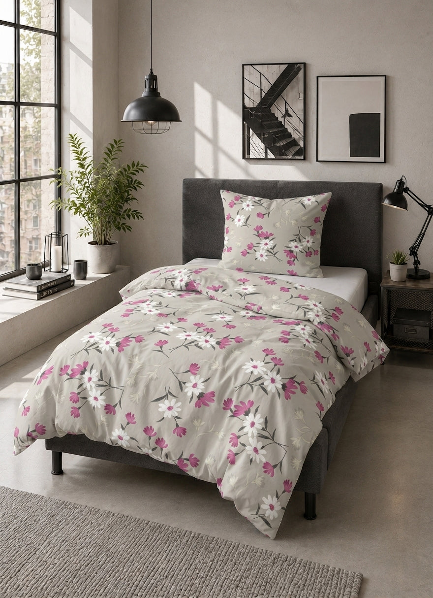 Brombia | Ropa de cama de franela de algodón con estampado floral, de 3 piezas con sábana bajera