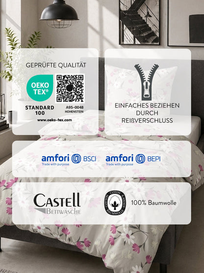 Brombia | Ropa de cama de franela de algodón con estampado floral, de 3 piezas con sábana bajera