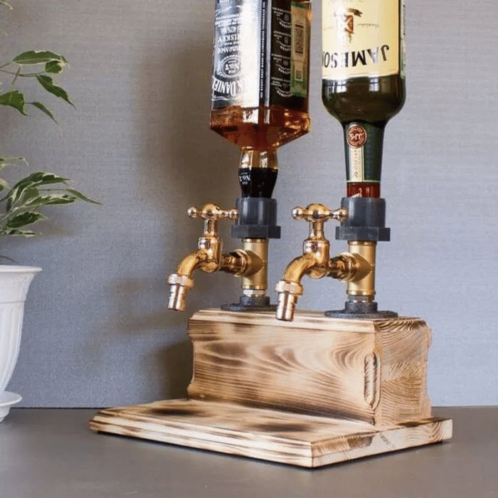 BarrelTap Spender | Distributeur de boissons en bois avec robinet en laiton pour whisky, vin et liqueurs