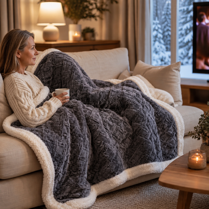 Zopfina | Reversible Sherpa throw blanket with cable-knit pattern, 100 × 150 to 200 × 230 cm